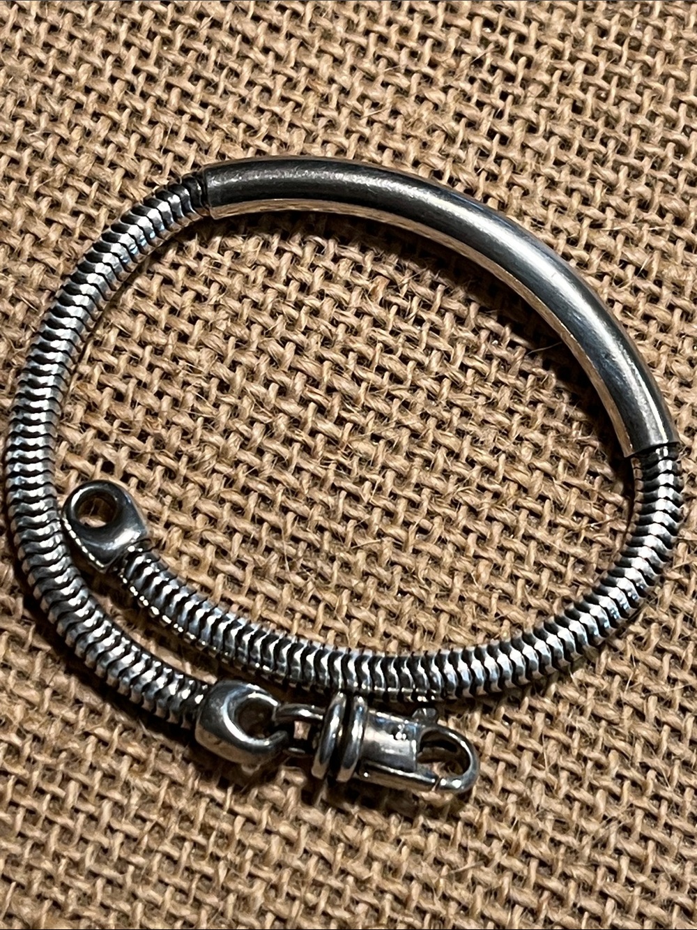 925 Sterling Silver Round Snake Chain Bracelet with Curved Solid Bar Bangle